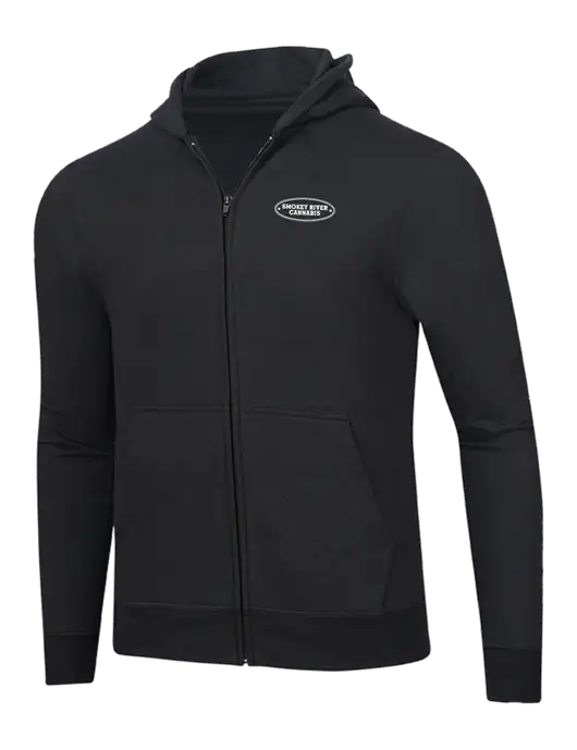 Jet Black 8.5 oz Ring Spun Zip Hooded Sweatshirt w/Smokey River