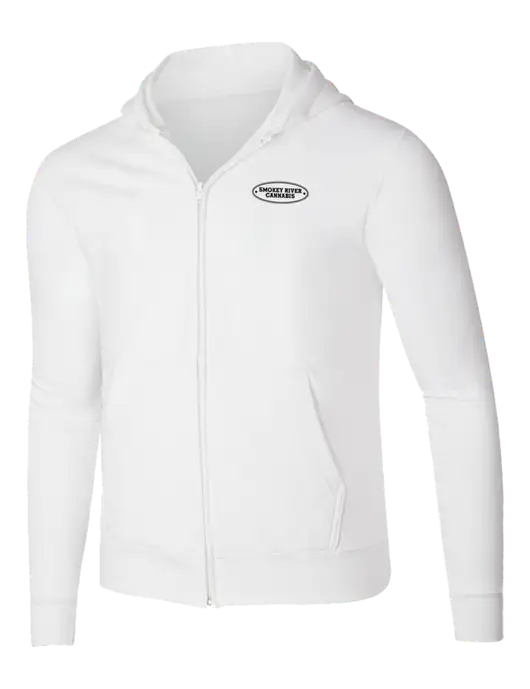 White 8.5 oz Ring Spun Zip Hooded Sweatshirt w/Smokey River