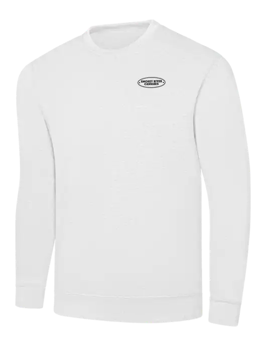 White 7.8 oz Ring Spun Crew Sweatshirt w/Smokey River