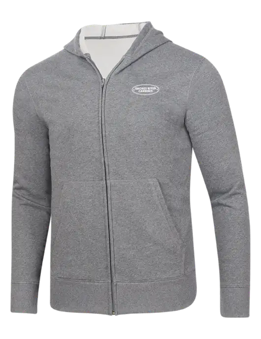 Full-Zip Medium Grey Heather Heavyweight Hooded Sweatshirt w/Smokey River