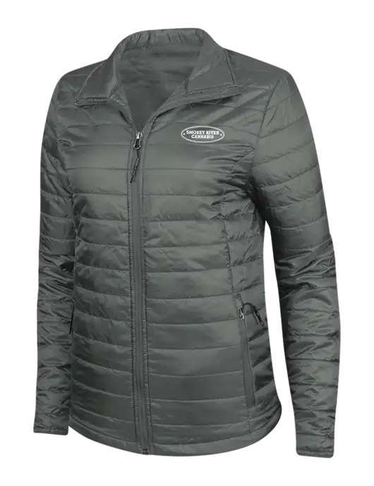 Dark Grey Womens Puffy Packable Jacket w/Smokey River